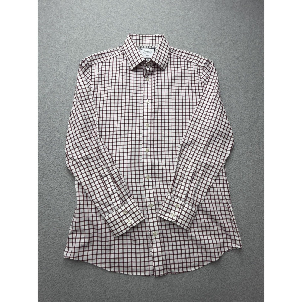 Charles Tyrwhitt Dress Shirt Mens 16 32/33 White Red Check Slim Fit Non Iron